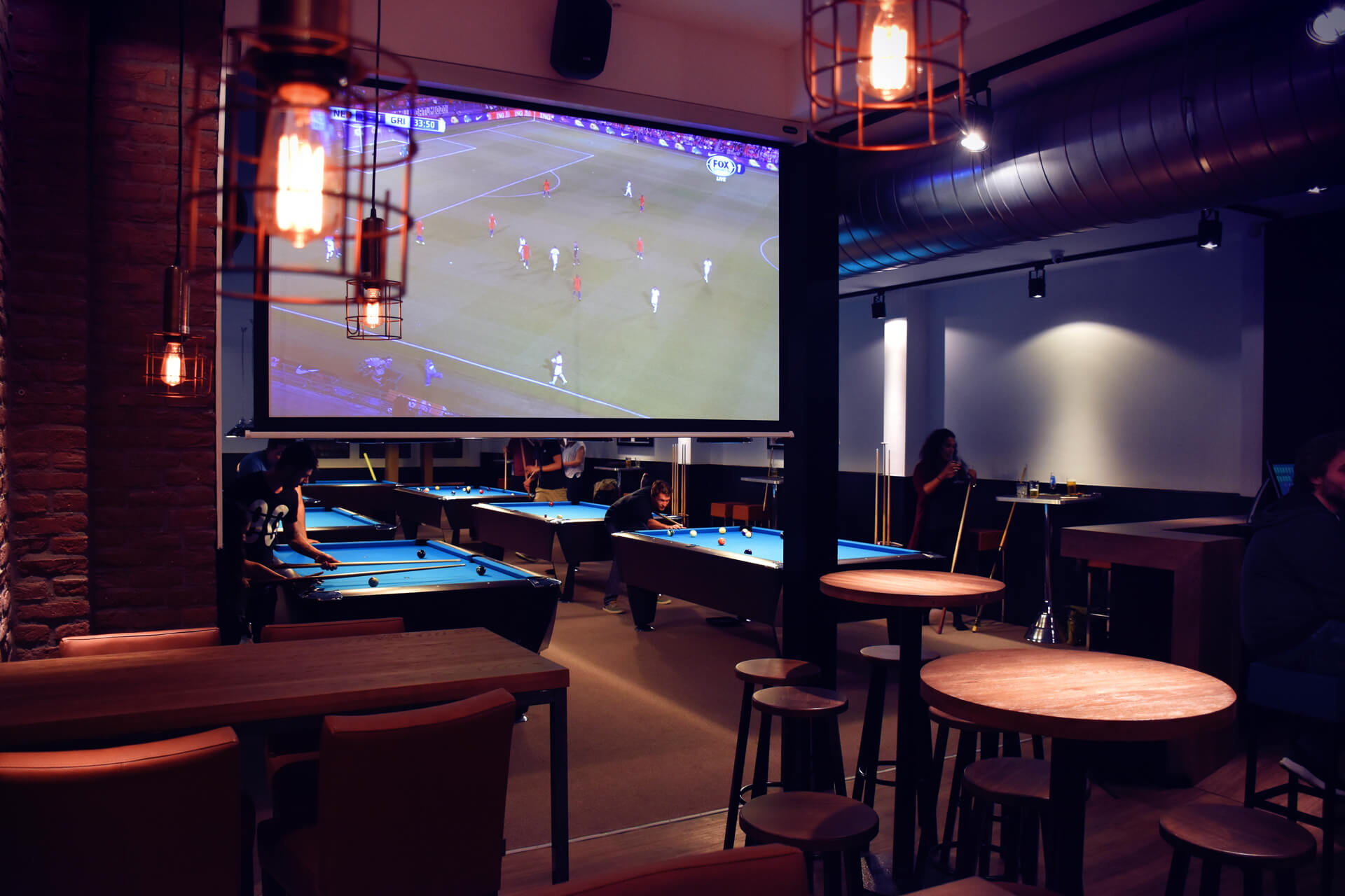 Football on the big screen in the café